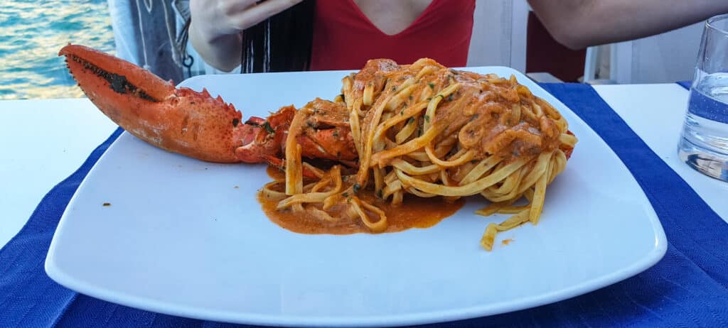 Lobster pasta seafood dinner, Malta